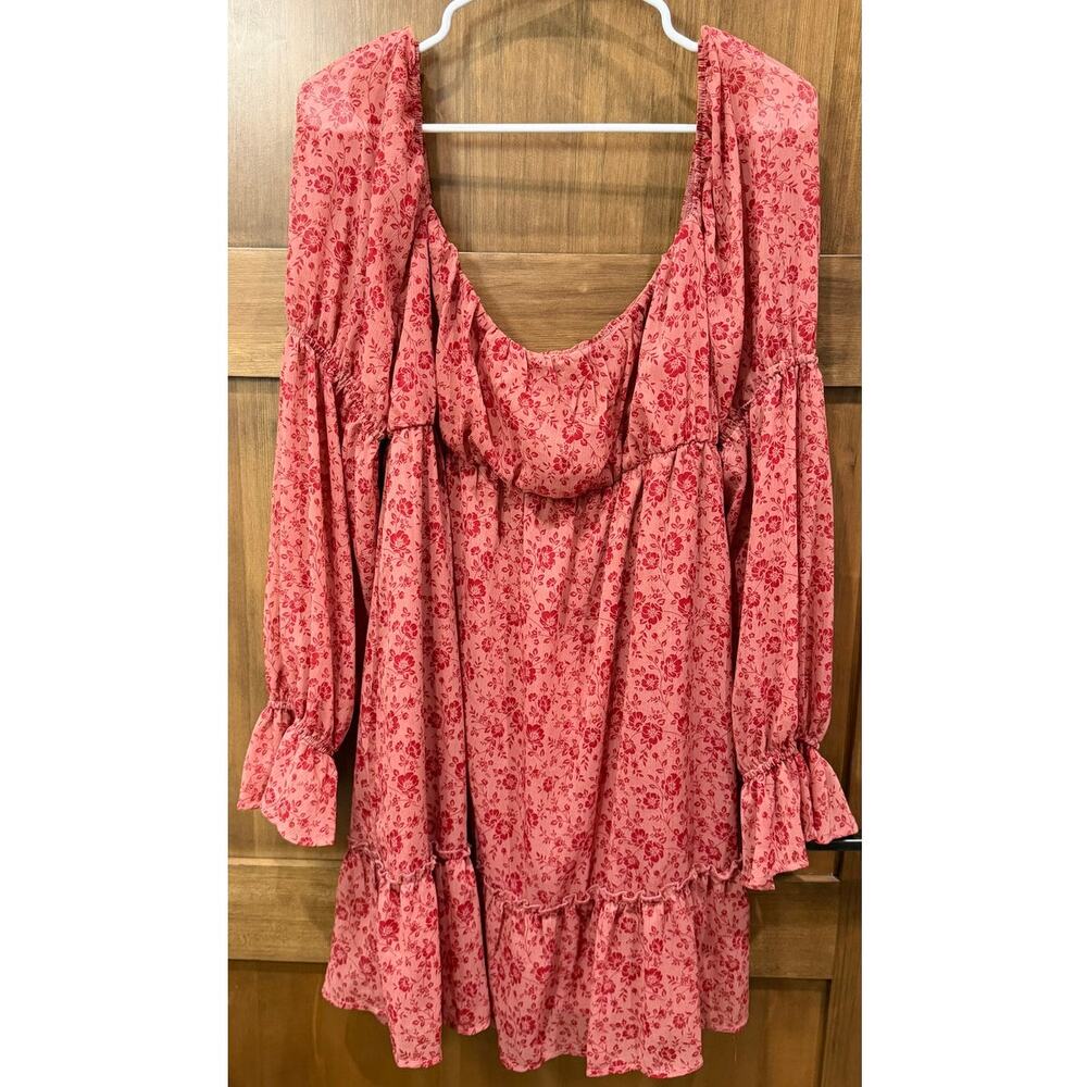 Altar'd State Red Pink Floral Babydoll Dress Women's XL Ruffle Boho Mini